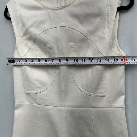 Derek Lam New York Cream Denim Stretch Form Fitting Knee Length Sleeveless Dress - Picture 10 of 12